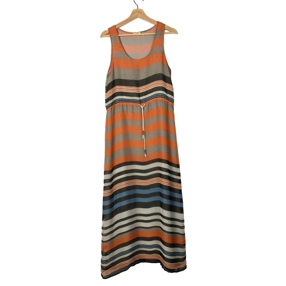 Dylan Orange &‎ Beige Stripe Sleeveless Maxi Dress S